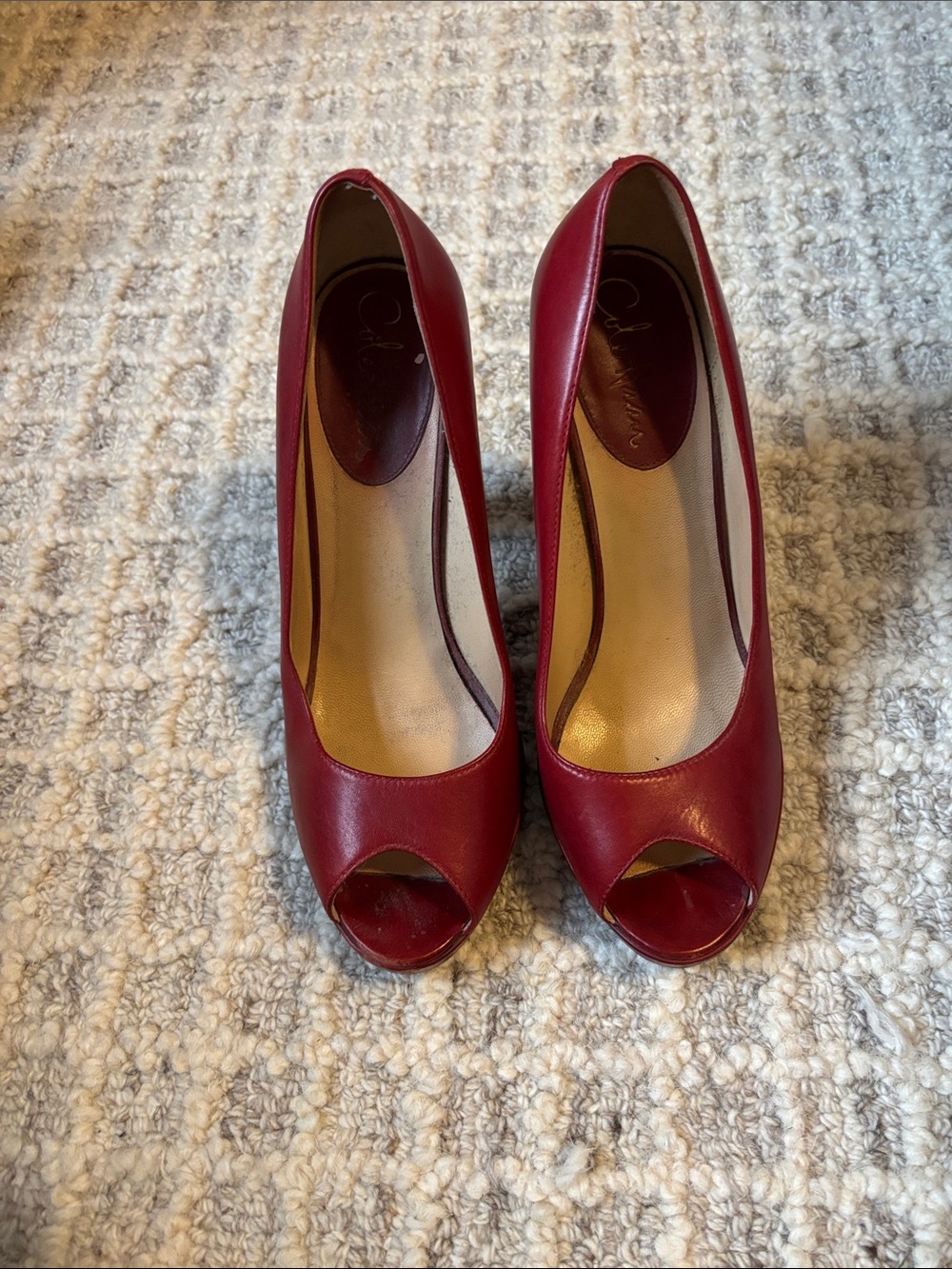Cole Haan Burgundy Peep-Toe Pumps